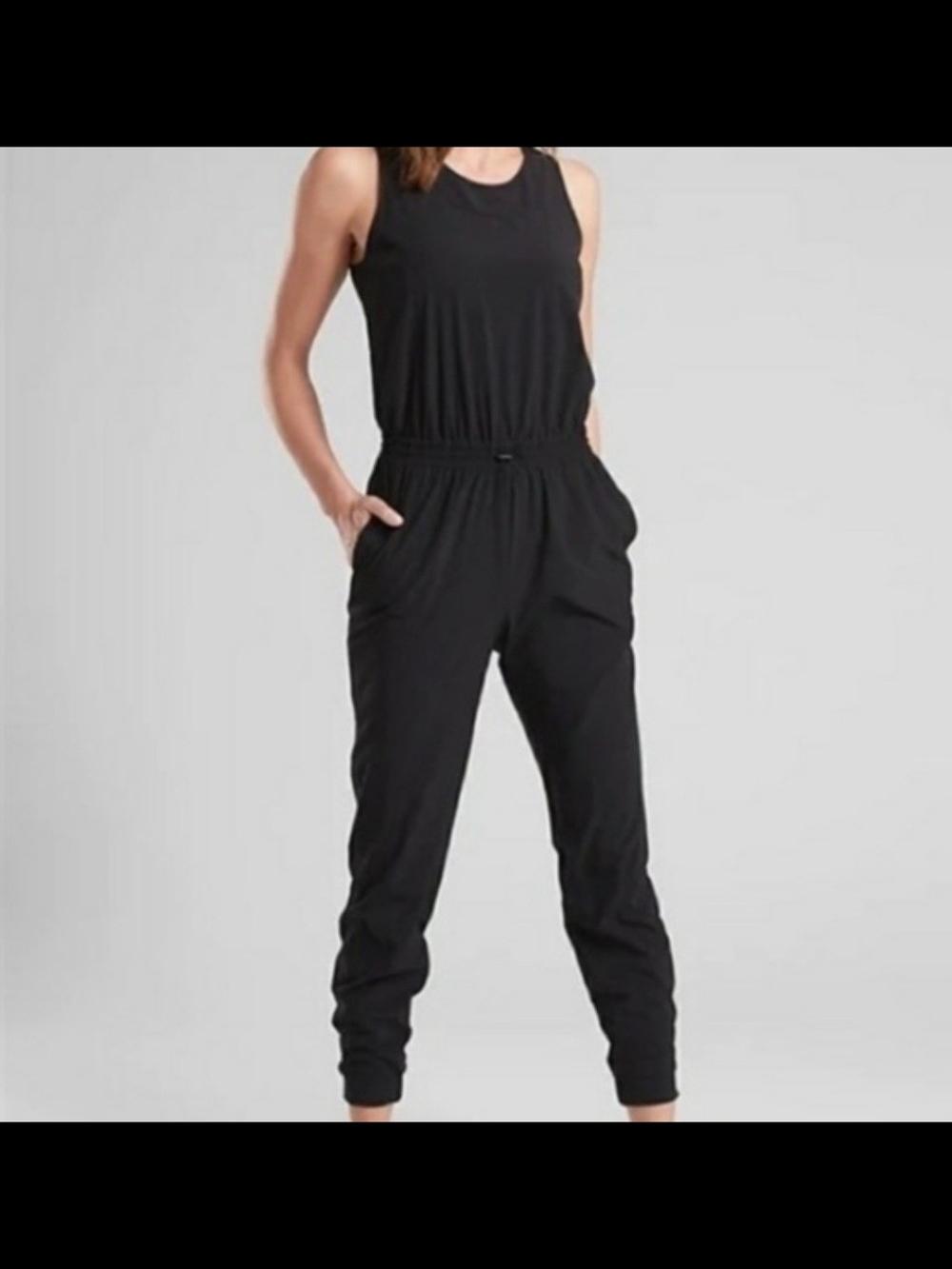 Athleta Black Sleeveless Jogger Jumpsuit Large